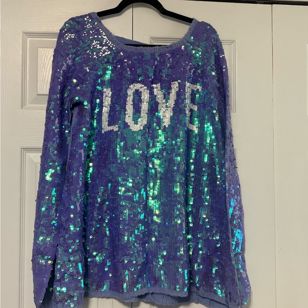 Wildfox Sequins Love Sweater in Purple and Green